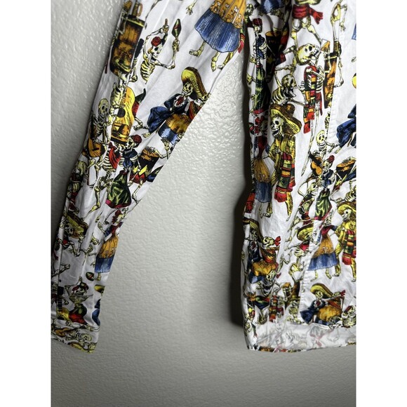 Eight X Premium Shirt Mens Slim Fit L Skeleton Print Day of the Dead Button Down - Picture 4 of 6